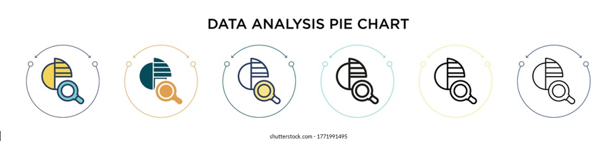 Data analysis pie chart icon in filled, thin line, outline and stroke style. Vector illustration of two colored and black data analysis pie chart vector icons designs can be used for mobile, ui, web