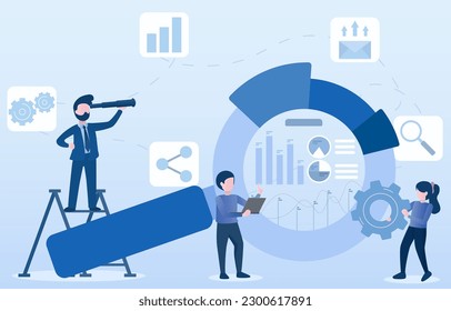 Datenanalyse für Unternehmen. Geschäftsleute analysieren Finanzinformationen, taktische Pläne, Managementstrategien und andere Daten, um die Geschäftswelt zu verbessern und weiterzuentwickeln. Um Erfolg zu haben.