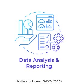 Data analysis and reporting blue gradient concept icon. Industry material management. Task accomplishment. Round shape line illustration. Abstract idea. Graphic design. Easy to use in infographic