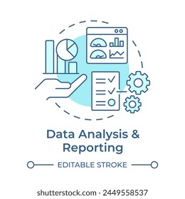 Data analysis and reporting soft blue concept icon. Industry material management. Task accomplishment. Round shape line illustration. Abstract idea. Graphic design. Easy to use in infographic