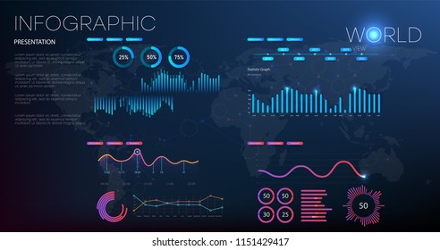 Data analysis, research, audit, planning, statistics, management vector concept. Global statistics of the whole world