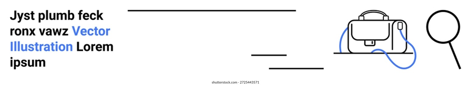 Análisis de datos, investigación, búsqueda de empleo, estrategia empresarial, educación, organización. Imagen minimalista de una lupa y maletín con una línea de conexión. Investigación y estrategia empresarial