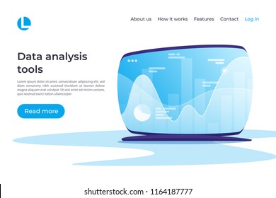 Data analysis, research, planning, statistics, financial management vector concept. Landing page template. Global swatches.