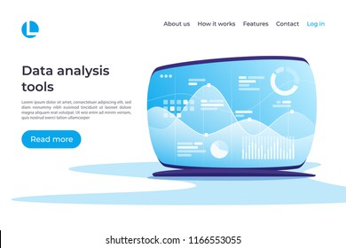 Data analysis, research, planning, statistics, financial management vector concept. Landing page template. Global swatches.
