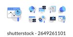 Data analysis, research and statistics. Infographic elements. Set of icons. Flat graphics. Vector file.