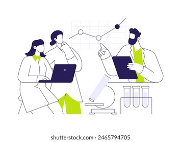 Análisis de datos para la Ilustración vectorial del concepto abstracto de investigación científica. Los científicos analizan datos sobre nuevas investigaciones médicas, experimentos de laboratorio, desarrollo de biotecnología metáfora abstracta.