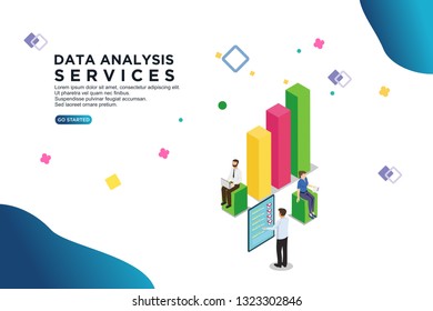 Data analysis services isometric vector illustration concept.  can use for, template, ui, landing page,  hero header, mobile app, banner, poster, flyer - Vector