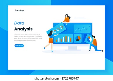 Data analysis services landing page illustration template. This design can be used for websites, landing pages, UI, mobile applications, posters, banners