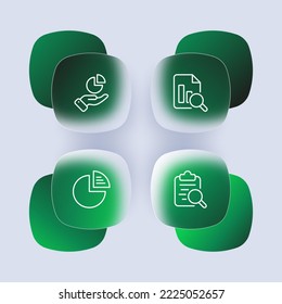 Data analysis set icon. Setup, Search, hand, Database, File, Access, Networks, Website, Diagram, clipboard, pie chart. Infographic concept. Infographic template. Glassmorphism style. Vector line icon