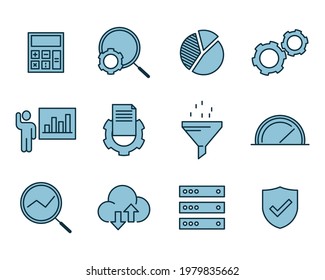 Conjunto de análisis de datos plantilla de símbolo de icono para colección de diseño gráfico y web ilustración vectorial