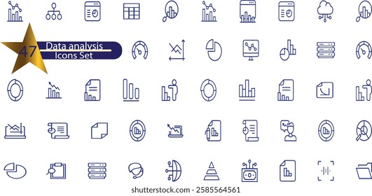 Data analysis set of web icons in line style