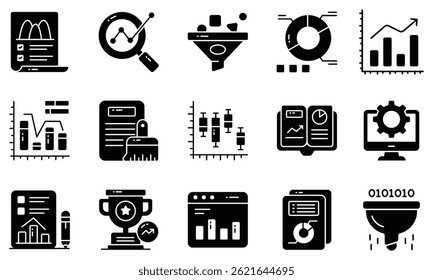 Conjunto de análise de dados de ícones da Web em estilo de linha, Gráficos, análise de tráfego, processamento de dados, coleta de rede de pesquisa, estatísticas, análise, desempenho.