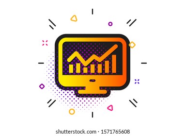 Data analysis sign. Halftone circles pattern. Statistics icon. Business strategy. Classic flat statistics icon. Vector
