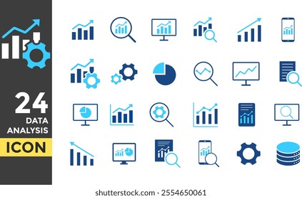 data analysis Solid icon set. Research, Information technology sign. Containing computing, server, OS, internet, network, security icons collection. Market prediction icon symbol
