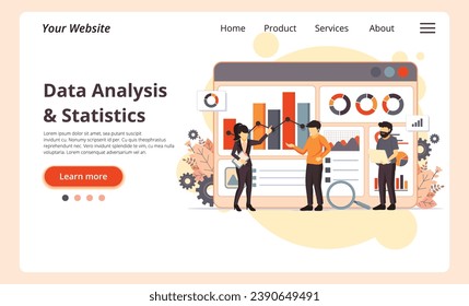 data analysis and statistical concepts, Financial analysis and analysis, business analysis, data visualization. Data and investment. Web UI and UX design developer, flat vector illustration.

