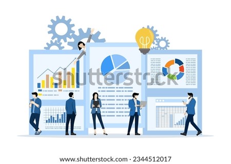 data analysis and statistical concepts, Financial analysis and analysis, business analysis, data visualization. Data and investment. Web UI and UX design developer, flat vector illustration.