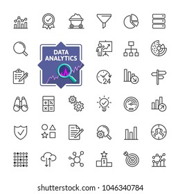 Data analysis, statistics, analytics  - minimal thin line web icon set. Outline icons collection. Simple vector illustration