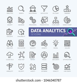 Data Analysis, Statistics, Analytics  - Minimal Thin Line Web Icon Set. Outline Icons Collection. Simple Vector Illustration