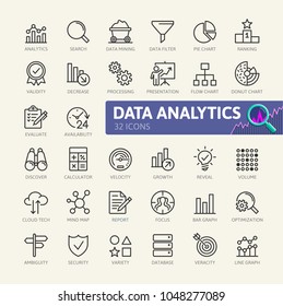 Data analysis, statistics, analytics  - minimal thin line web icon set. Outline icons collection. Simple vector illustration