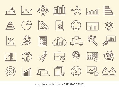 Data analysis, statistics, analytics - minimal thin line web icon set. Collection of line art vector icons and signs.