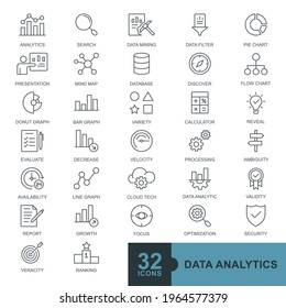 Data analysis, statistics, analytics minimal thin line, glyph, filled color, solid web icon set icons collection. Simple vector illustration