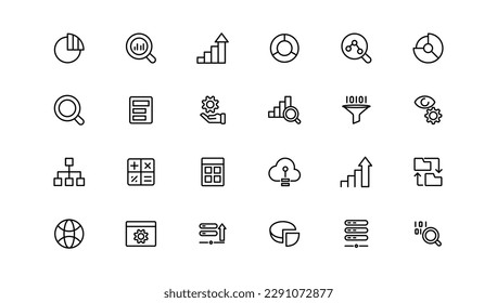 Data analysis, statistics, analytics - minimal thin line web icon set. Outline icons collection.
