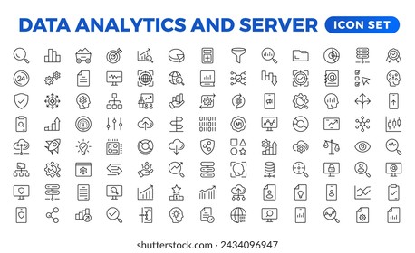 Data analysis, statistics, analytics - minimal thin line web icon set. Outline icons collection. Simple vector illustration. Data analysis thin line icon set. Data processing outline pictograms.