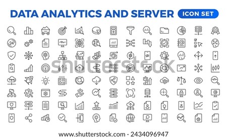 Data analysis, statistics, analytics - minimal thin line web icon set. Outline icons collection. Simple vector illustration. Data analysis thin line icon set. Data processing outline pictograms.