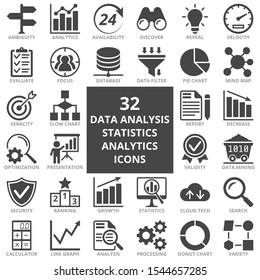 Data analysis, statistics, analytics web icon set. Flat icons collection. Simple vector illustration.