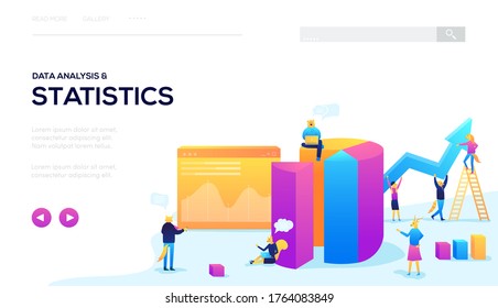 Data analysis & statistics background. Modern illustration slider site page. The concept of data Analytics and statistics. Web banner for statistics and analysis. Vector image design.
