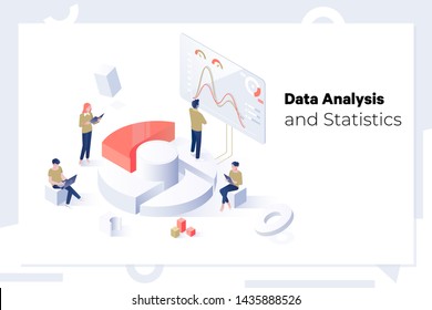 Data Analysis and Statistics concept Isometric web banner
