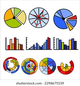 data analysis statistics infographic chart Icon set in flat design, business chat, flat line-art, vector Illustration