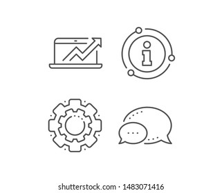 Data Analysis and Statistics line icon. Chat bubble, info sign elements. Report graph or Chart sign. Computer data processing symbol. Linear sales diagram outline icon. Information bubble. Vector