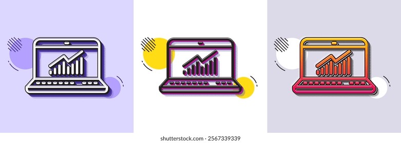 Data Analysis and Statistics line icon. Halftone dotted pattern. Gradient icon with grain shadow. Report graph or Chart sign. Computer data processing symbol. Line online statistics icon. Vector