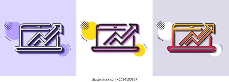 Data Analysis and Statistics line icon. Halftone dotted pattern. Gradient icon with grain shadow. Report graph or Chart sign. Computer data processing symbol. Line sales diagram icon. Vector