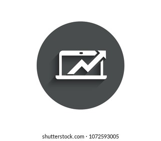 Data Analysis and Statistics simple icon. Report graph or Chart sign. Computer data processing symbol. Circle flat button with shadow. Vector