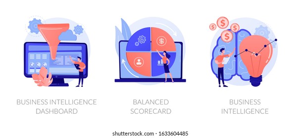 Data analysis, strategic management, analytical research icons set. Business intelligence dashboard, balanced scorecard, business intelligence metaphors. Vector isolated concept metaphor illustrations