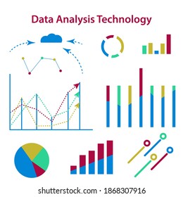 Data Analysis - Symbol Set - Graph, Chart, Cloud Server - Vector. Business technology.