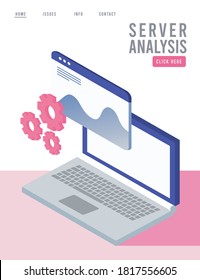data analysis technology with laptop and webpage template vector illustration design