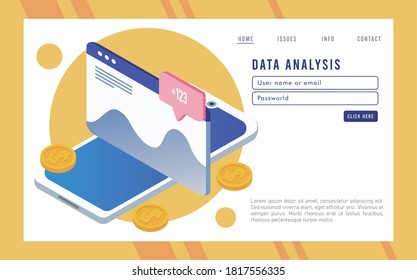 data analysis technology with webpage template and smartphone vector illustration design