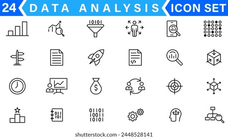 Data analysis thin line icon set. Data processing outline pictograms for website and mobile app GUI. Digital analytics simple UI, UX vector icons