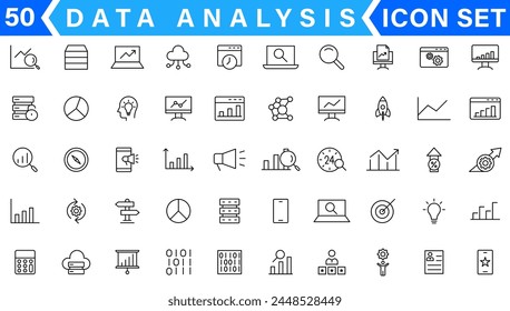 Data analysis thin line icon set. Data processing outline pictograms for website and mobile app GUI. Digital analytics simple UI, UX vector icons