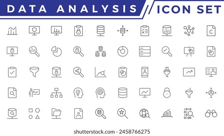 Data analysis thin line icon mega set. Data processing outline pictograms for website and mobile app GUI. Digital analytics simple UI, UX vector icons