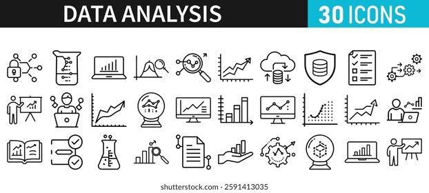 Data Analysis thin line icon set. Data processing outline pictogram outlines for website and mobile app GUI. Vector illustration