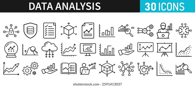 Data Analysis thin line icon set. Data processing outline pictogram outlines for website and mobile app GUI. Vector illustration