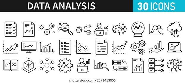 Data Analysis thin line icon set. Data processing outline pictogram outlines for website and mobile app GUI. Vector illustration