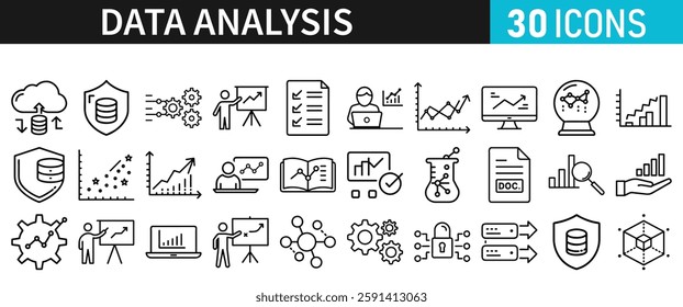 Data Analysis thin line icon set. Data processing outline pictogram outlines for website and mobile app GUI. Vector illustration