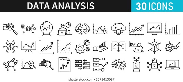 Data Analysis thin line icon set. Data processing outline pictogram outlines for website and mobile app GUI. Vector illustration