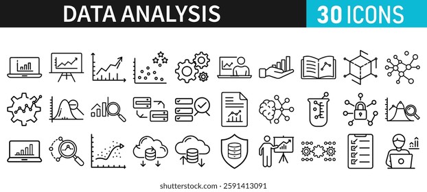 Data Analysis thin line icon set. Data processing outline pictogram outlines for website and mobile app GUI. Vector illustration