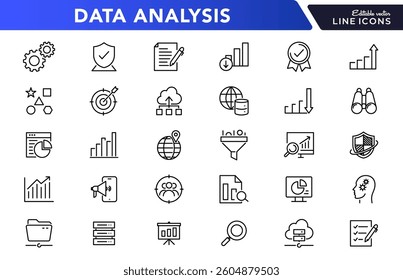 Data analysis thin line icon set. Information technology, data, business, analytics, statistics, infographic, data analysis, infographics, optimization and, datafication outline icon collection.